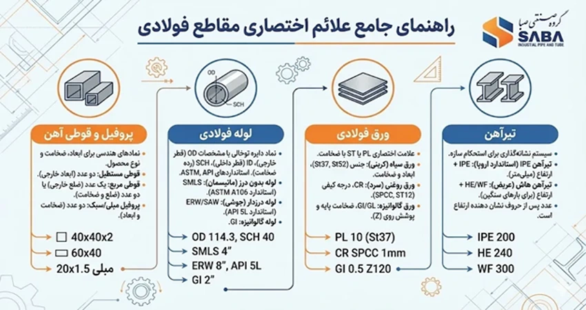 علائم اختصاری پروفیل و قوطی آهن 