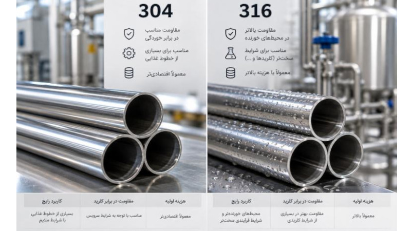مقایسه لوله استیل 304 و 316 برای استفاده در صنایع غذایی